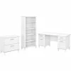Bush Furniture Somerset 60"W Office Desk With Lateral File Cabinet And 5-Shelf Bookcase, White (SET013WH)