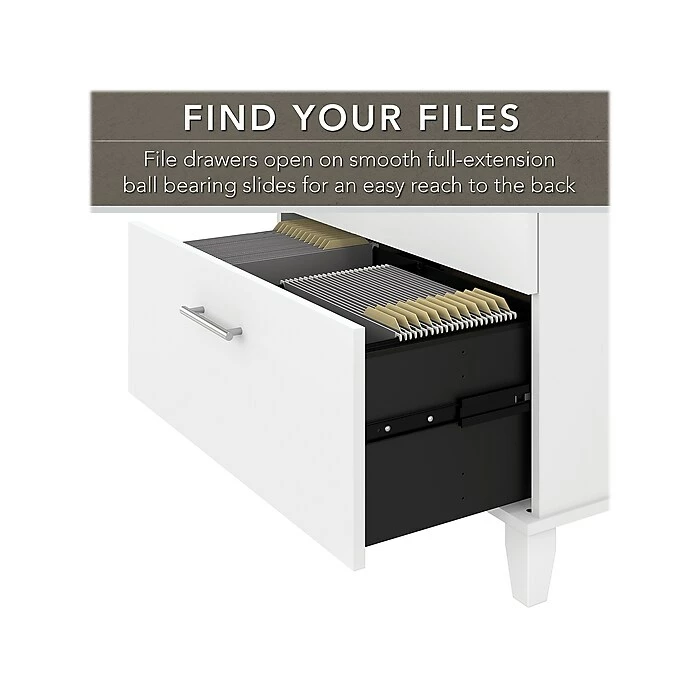 Bush Furniture Somerset 60"W Office Desk With Lateral File Cabinet And 5-Shelf Bookcase, White (SET013WH) - Image 4