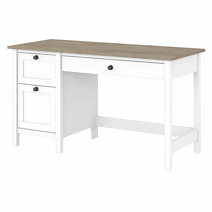 Bush Furniture Mayfield 54" Computer Desk With Drawers, Pure White/Shiplap Gray (MAD254GW2-03)