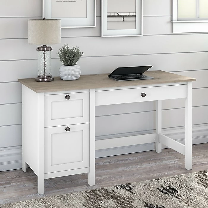 Bush Furniture Mayfield 54" Computer Desk With Drawers, Pure White/Shiplap Gray (MAD254GW2-03) - Image 2