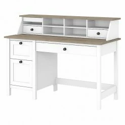 Bush Furniture Mayfield 54" Computer Desk With Drawers And Desktop Organizer, Pure White/Shiplap Gray (MAY003GW2)