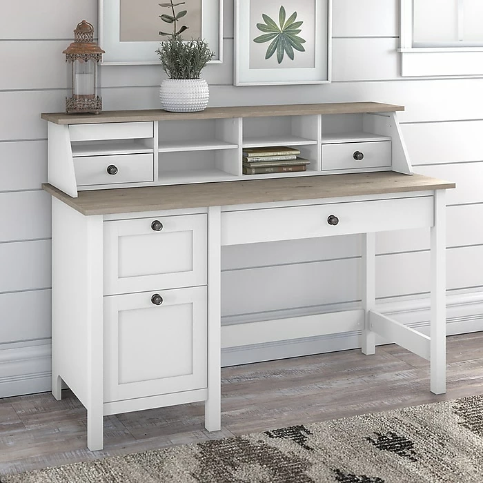 Bush Furniture Mayfield 54" Computer Desk With Drawers And Desktop Organizer, Pure White/Shiplap Gray (MAY003GW2) - Image 2