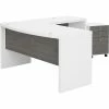 Office By Kathy Ireland® Echo 60"W L-Shaped Bow Front Desk With Mobile File Cabinet, Pure White/Modern Gray (ECH007WHMG)