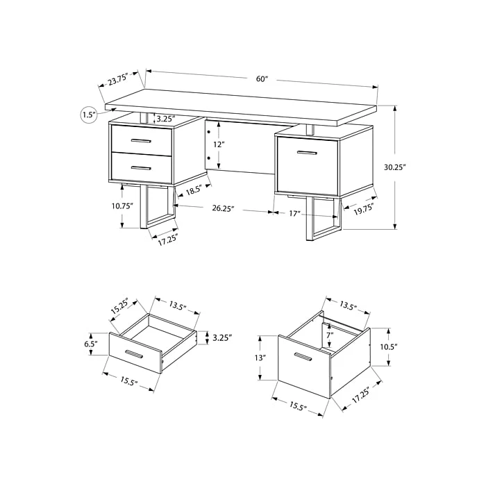 Monarch 60" Computer Desk, Black/Gray (I 7415) - Image 3