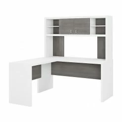 Office By Kathy Ireland® Office By Kathy Ireland Echo 60"W L-Shaped Desk With Hutch, Pure White/Modern Gray (ECH031WHMG)