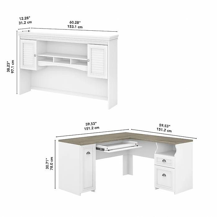 Bush Furniture Fairview 60" L-Shaped Desk With Hutch, Shiplap Gray/Pure White (FV004G2W) - Image 5