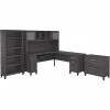 Bush Furniture Somerset 72"W L-Shaped Desk With Hutch, Lateral File Cabinet And Bookcase, Storm Gray (SET012SG)