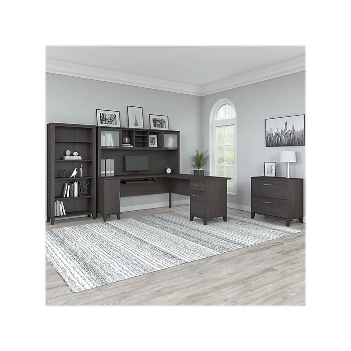 Bush Furniture Somerset 72"W L-Shaped Desk With Hutch, Lateral File Cabinet And Bookcase, Storm Gray (SET012SG) - Image 2
