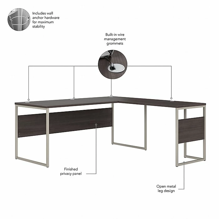 Bush Business Furniture Hybrid 72" L-Shaped Table Desk With Metal Legs, Storm Gray (HYB026SG) - Image 3
