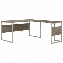 Bush Business Furniture Hybrid 60"W L-Shaped Table Desk With Metal Legs, Modern Hickory (HYB027MH)