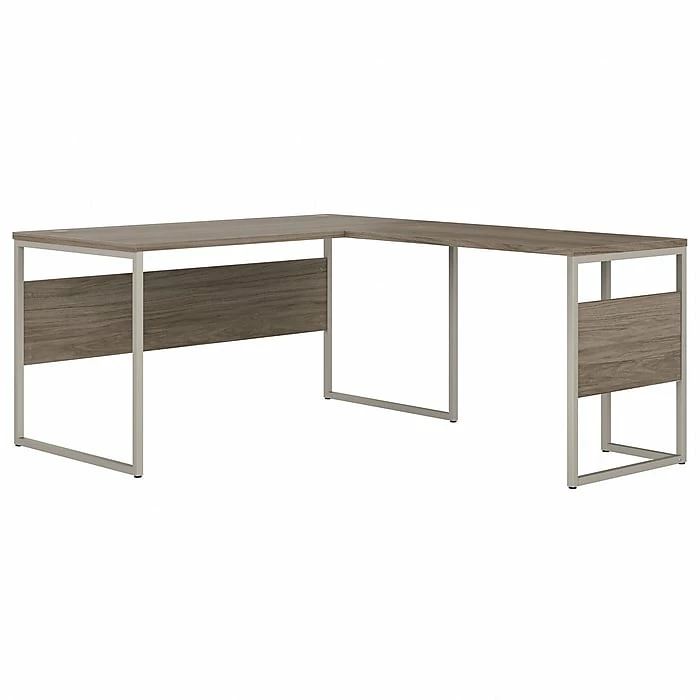 Bush Business Furniture Hybrid 60"W L-Shaped Table Desk With Metal Legs, Modern Hickory (HYB027MH)