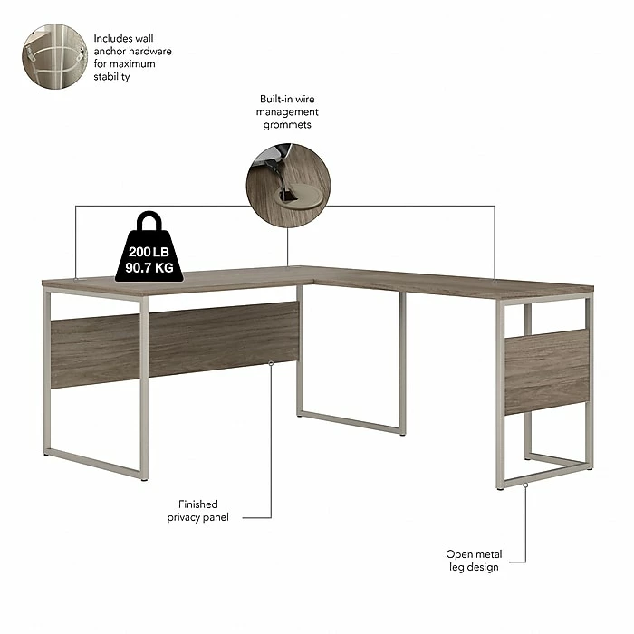 Bush Business Furniture Hybrid 60"W L-Shaped Table Desk With Metal Legs, Modern Hickory (HYB027MH) - Image 3