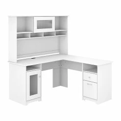 Bush Furniture Cabot 60" L-Shaped Computer Desk With Hutch, White (CAB001WHN)