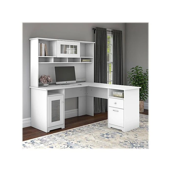 Bush Furniture Cabot 60" L-Shaped Computer Desk With Hutch, White (CAB001WHN) - Image 2