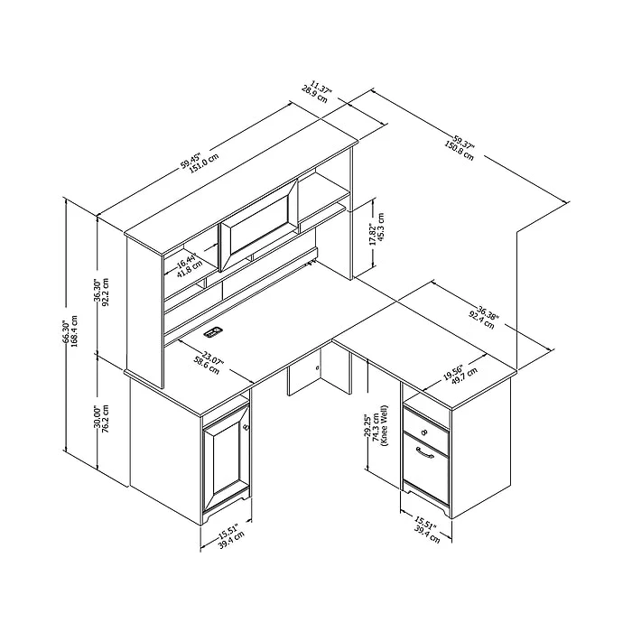 Bush Furniture Cabot 60" L-Shaped Computer Desk With Hutch, White (CAB001WHN) - Image 5