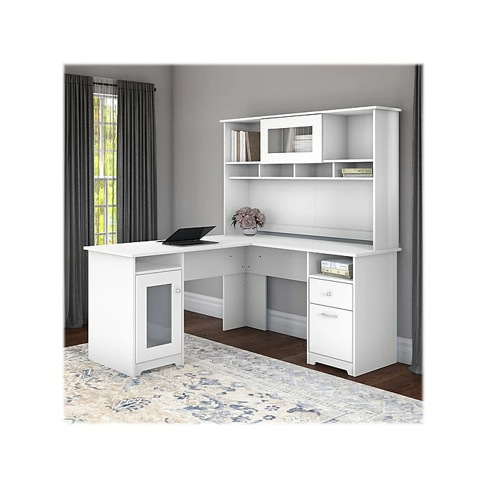 Bush Furniture Cabot 60" L-Shaped Computer Desk With Hutch, White (CAB001WHN) - Image 6