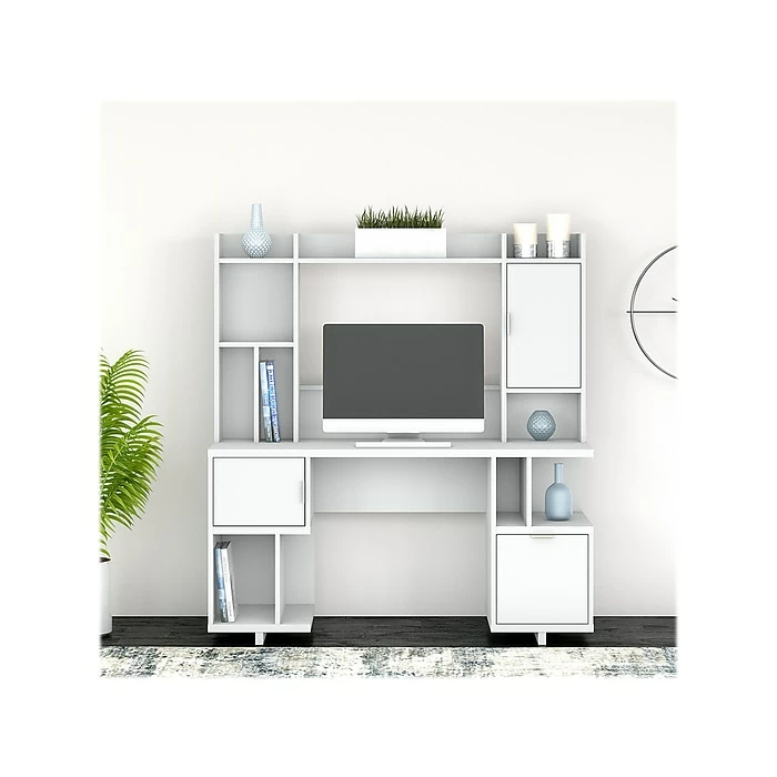 Kathy Ireland® Home By Bush Furniture Madison Avenue 60" Computer Desk With Hutch, Pure White (MDS004PW) - Image 2