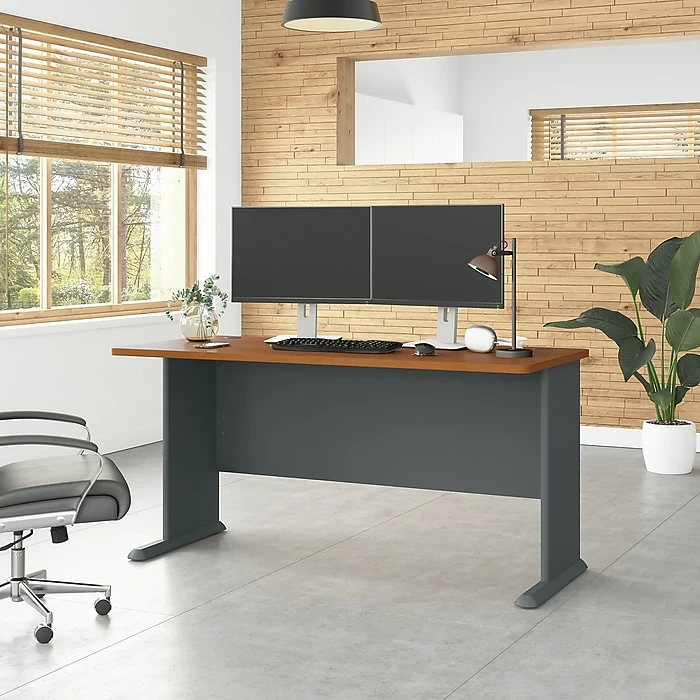 Bush Business Furniture Cubix 60W Desk, Natural Cherry/Slate (WC57460) - Image 2