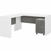 Office By Kathy Ireland® Echo 60"W L-Shaped Desk With Mobile File Cabinet, Pure White/Modern Gray (ECH008WHMG)