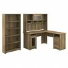 Bush Furniture Cabot 60"W L-Shaped Desk With Hutch And 5-Shelf Bookcase, Reclaimed Pine (CAB011RCP)