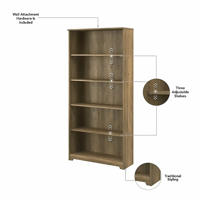 Bush Furniture Cabot 60"W L-Shaped Desk With Hutch And 5-Shelf Bookcase, Reclaimed Pine (CAB011RCP) - Image 5