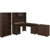 Bush Furniture Cabot 60" L-Shaped Desk With Hutch, 5-Shelf Bookcase, And Lateral File Cabinet, Modern Walnut (CAB010MW)