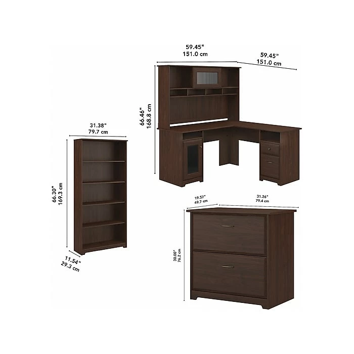 Bush Furniture Cabot 60" L-Shaped Desk With Hutch, 5-Shelf Bookcase, And Lateral File Cabinet, Modern Walnut (CAB010MW) - Image 5