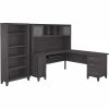 Bush Furniture Somerset 72"W L-Shaped Desk With Hutch And 5-Shelf Bookcase, Storm Gray (SET011SG)