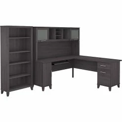 Bush Furniture Somerset 72"W L-Shaped Desk With Hutch And 5-Shelf Bookcase, Storm Gray (SET011SG)