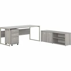 Bush Business Furniture Hybrid 72" W Computer Table Desk With Storage And Mobile File Cabinet Bundle, Platinum Gray (HYB014PGSU)