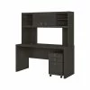 Office By Kathy Ireland® Echo 60"W Credenza Desk With Hutch And Mobile File Cabinet, Charcoal Maple (ECH006CM)