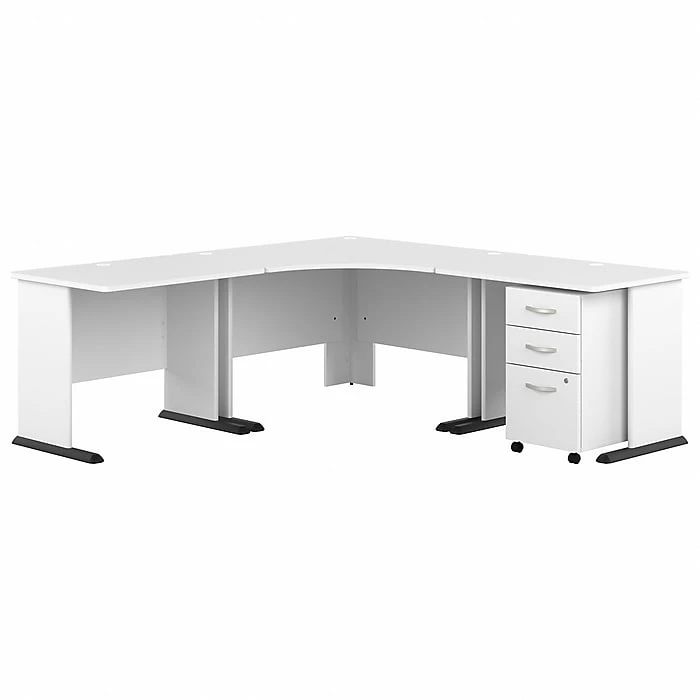 Bush Business Furniture Studio A 83"W Corner Computer Desk With 3-Drawer Mobile File Cabinet, White (STA003WHSU)