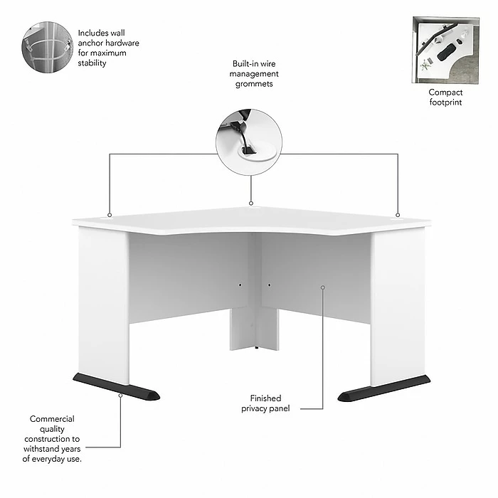 Bush Business Furniture Studio A 83"W Corner Computer Desk With 3-Drawer Mobile File Cabinet, White (STA003WHSU) - Image 4
