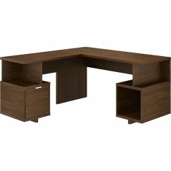 Kathy Ireland® Home By Bush Furniture Madison Avenue 60" L-Shaped Desk With Drawer And Storage, Modern Walnut (MDS001MW)