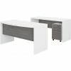 Office By Kathy Ireland® Office By Kathy Ireland Echo 60"W Bow Front Desk With Credenza And Mobile File Cabinet, Pure White/Modern Gray (ECH010WHMG)