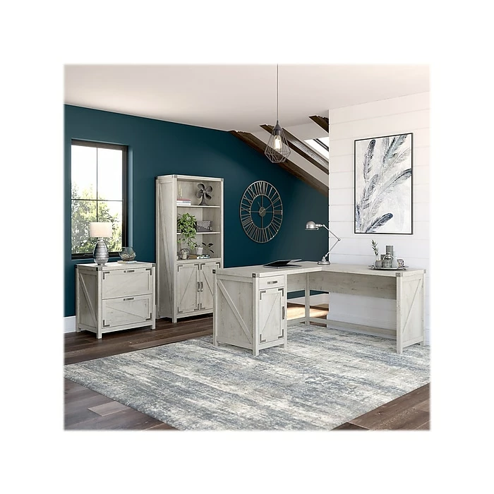 Kathy Ireland® Home By Bush Furniture Cottage Grove 60" L-Shaped Desk With Storage, Cottage White (CGR005CWH) - Image 2