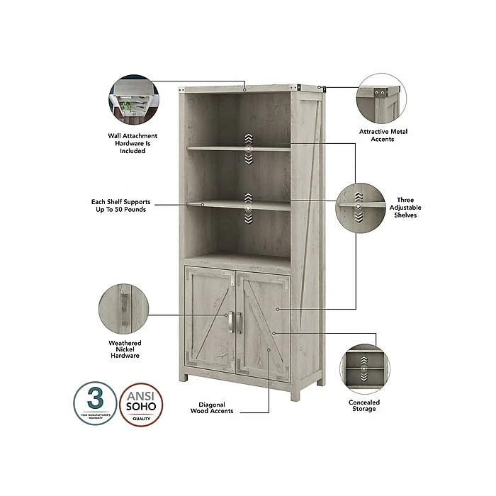 Kathy Ireland® Home By Bush Furniture Cottage Grove 60" L-Shaped Desk With Storage, Cottage White (CGR005CWH) - Image 6