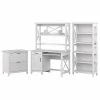 Bush Furniture Key West 48" Computer Desk With Bookcase And Lateral File Cabinet, Washed Gray Bundle (KWS051WT)