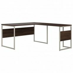 Bush Business Furniture Hybrid 60"W L-Shaped Table Desk With Metal Legs, Black Walnut (HYB027BW)