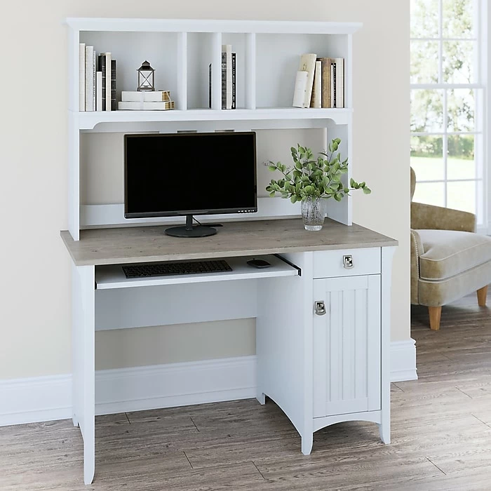 Bush Furniture Salinas 48" Computer Desk With Hutch, Shiplap Gray/Pure White (MY72808-03) - Image 2