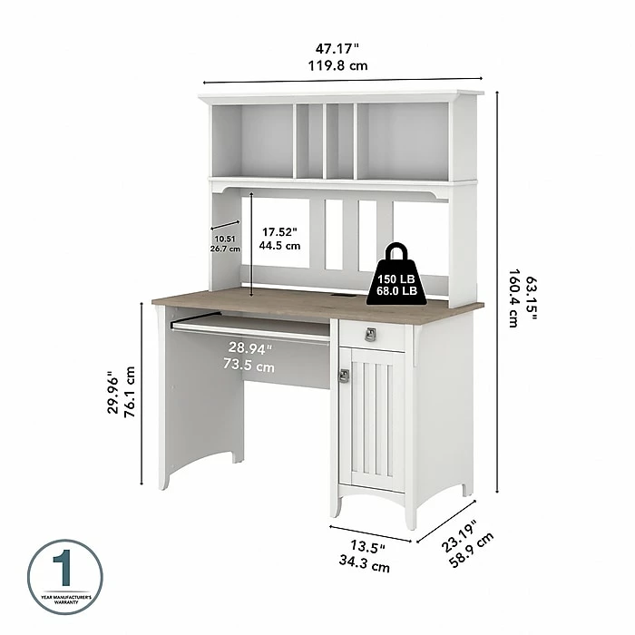 Bush Furniture Salinas 48" Computer Desk With Hutch, Shiplap Gray/Pure White (MY72808-03) - Image 4