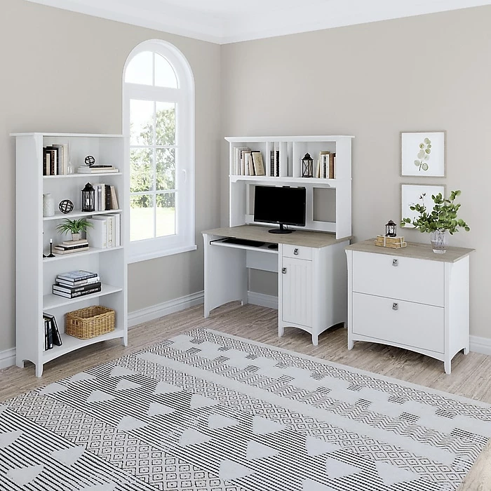 Bush Furniture Salinas 48" Computer Desk With Hutch, Shiplap Gray/Pure White (MY72808-03) - Image 8