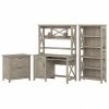 Bush Furniture Key West 48" Computer Desk With Bookcase And Lateral File Cabinet Bundle, Washed Gray (KWS051WG)