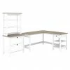 Bush Furniture Mayfield 60" L-Shaped Computer Desk With Lateral File Cabinet And Hutch, Pure White/Shiplap Gray (MAY015GW2)