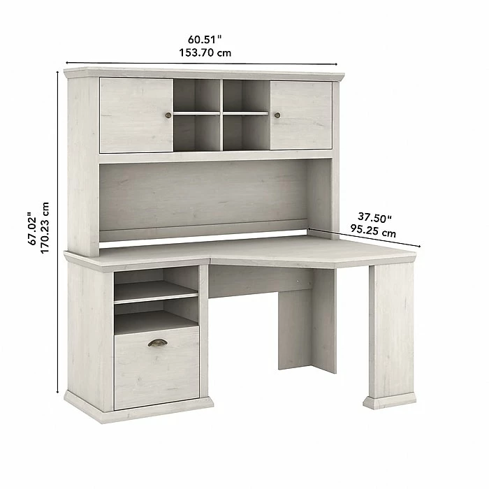Bush Furniture Yorktown 60" Corner Desk With Hutch, Linen White Oak (YRK008LW) - Image 5