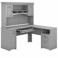 Bush Furniture Fairview 60" L-Shaped Desk With Hutch, Cape Cod Gray (FV004CG)