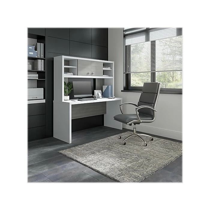 Bush Business Furniture Office By Kathy Ireland® Echo 60"W Credenza Desk With Hutch, Pure White/Modern Gray (ECH030WHMG) - Image 2