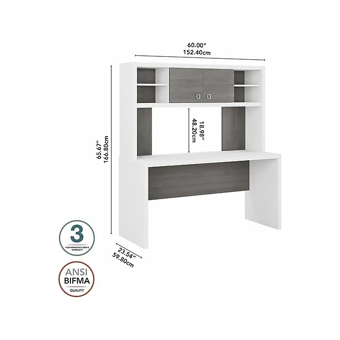 Bush Business Furniture Office By Kathy Ireland® Echo 60"W Credenza Desk With Hutch, Pure White/Modern Gray (ECH030WHMG) - Image 4
