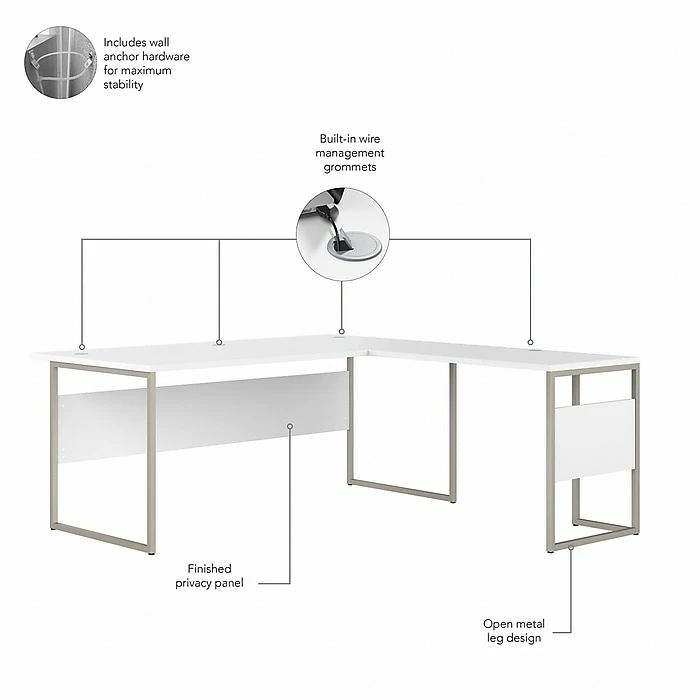 Bush Business Furniture Hybrid 72" L-Shaped Table Desk With Metal Legs, White (HYB025WH) - Image 3
