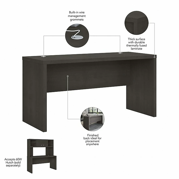 Office By Kathy Ireland® Echo 60"W Credenza Desk, Charcoal Maple (KI60306-03) - Image 3